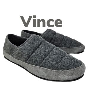 Vince Mens Harlow Heather Gray Fabric Suede Padded Loafer Slippers Sz 7.5